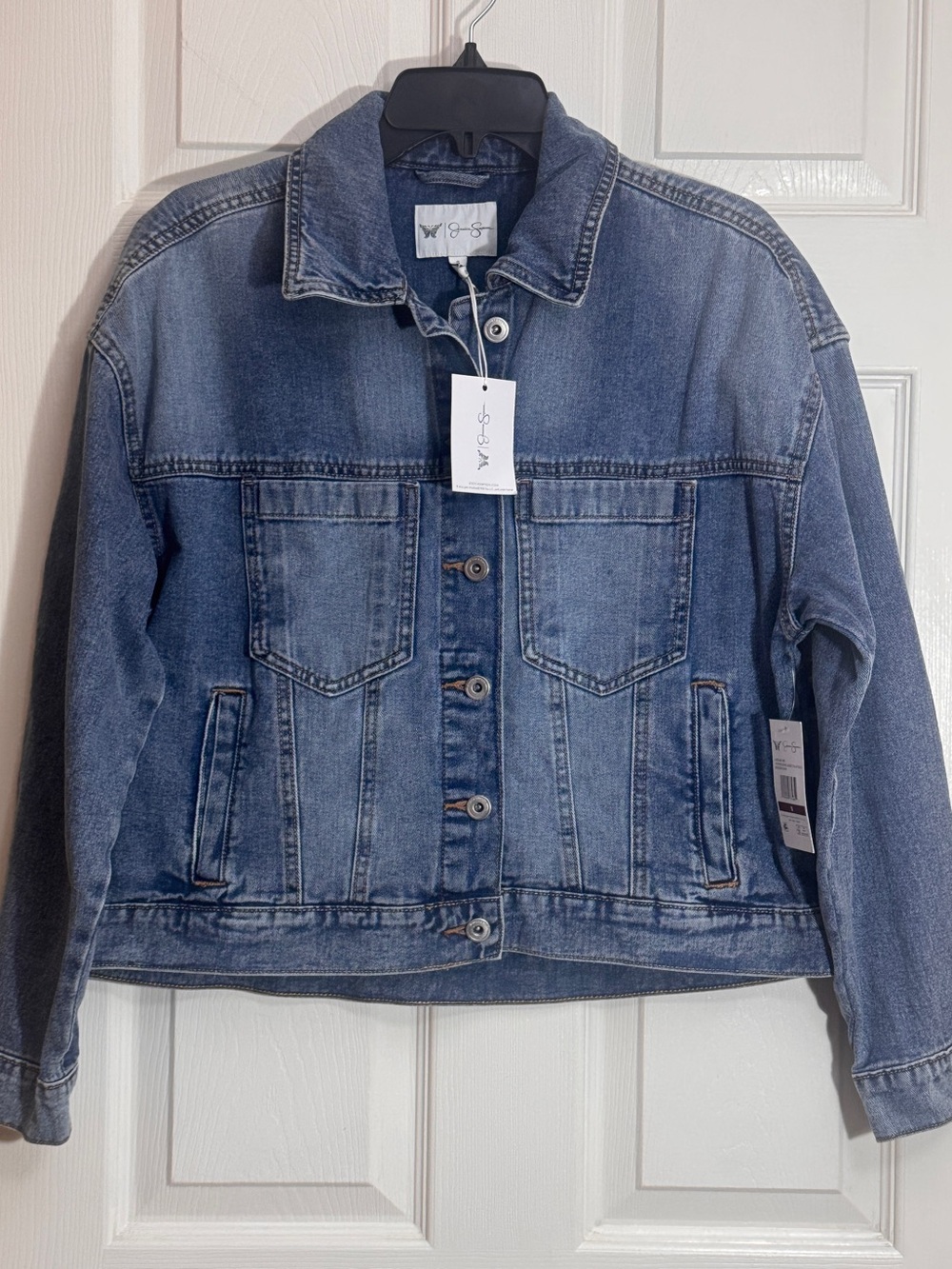NWT Jessica Simpson Oversized Distressed Crop Denim Jacket - Size S